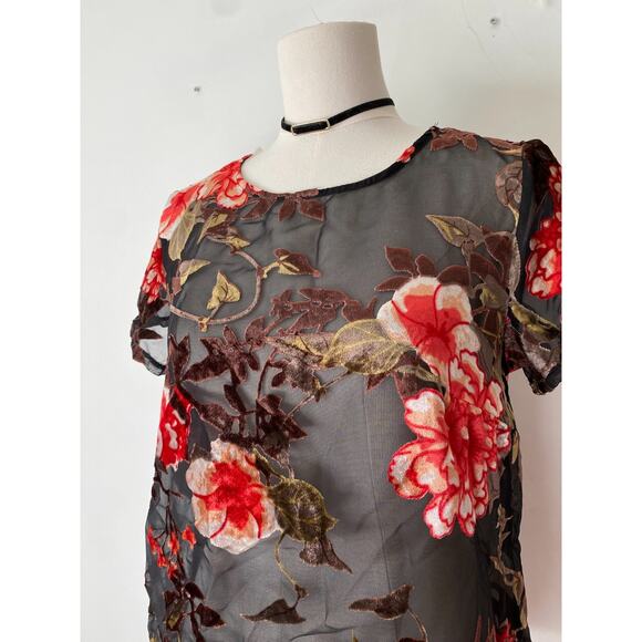 Rewind Womens Y2K Velvet Burnout Top Size S Dark Floral Whimsigoth Fairy Vampy - Picture 3 of 13